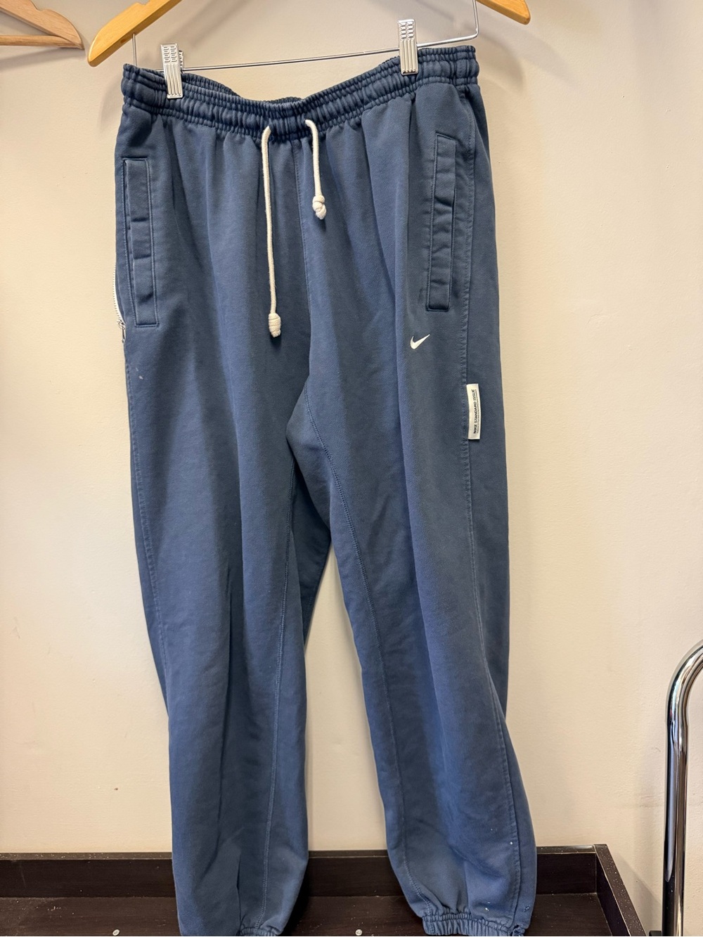 Nike Slate Blue Drawstring Joggers with White Drawstring. Nike dry fit sweatpant